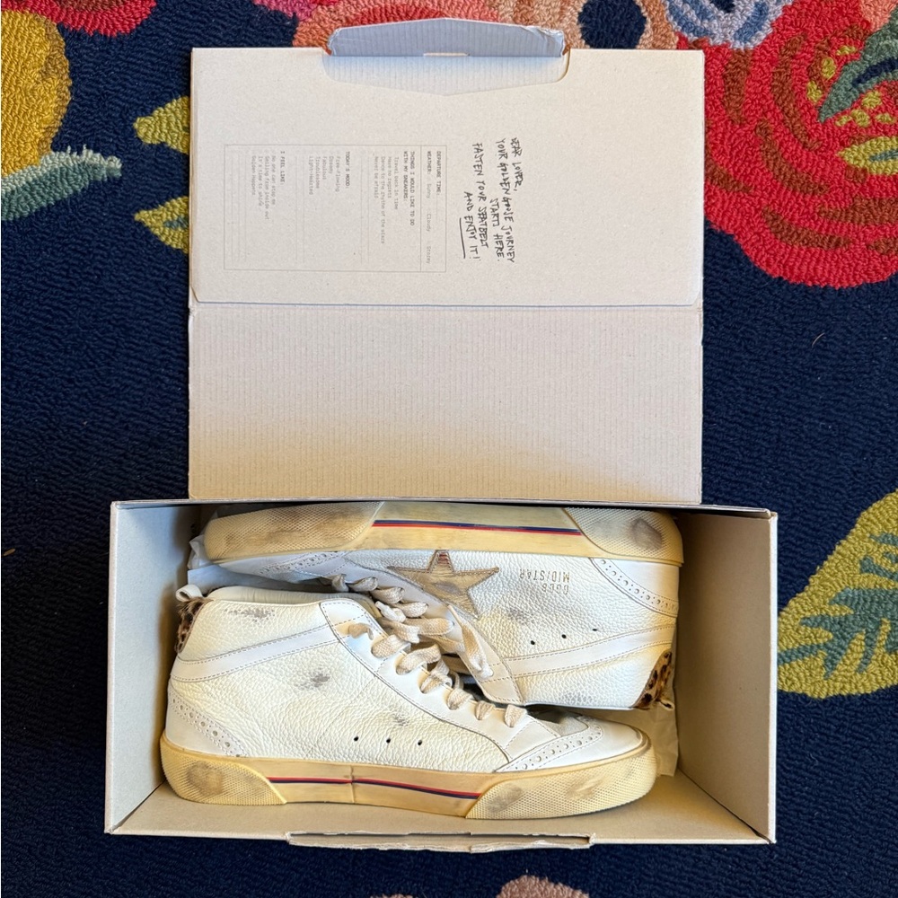 Golden Goose Midstar Cream Leather Platinum Star Leopard Backs - Picture 5 of 10